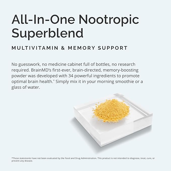 Dr Amen BrainMD Bright Minds Memory Multi, Orange Mango Flavor - 5.4 oz Powder - Multivitamin & Memory Support - Gluten Free, Sugar Free - 30 Servings