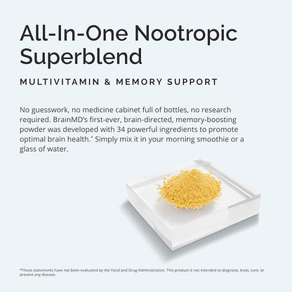 Dr Amen BrainMD Bright Minds Memory Multi, Orange Mango Flavor - 5.4 oz Powder - Multivitamin & Memory Support - Gluten Free, Sugar Free - 30 Servings