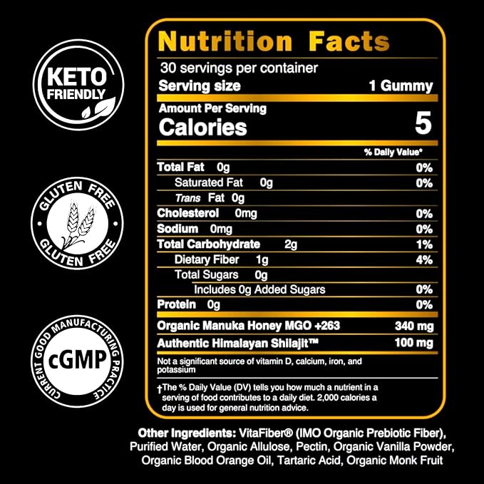 Himalayan Shilajit Gummies | Sweetened by Organic Manuka Honey | Natural Humic & Fulvic Acid | Immune & Joint Support, Heart & Brain Cellular Health | Health-Conscious Gummies | 30 Gummies