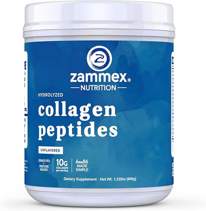 Zammex Premium Collagen Peptides Powder Unflavored,Hydrolyzed Proteins Types I & III, Supports Hair, Skin, Nails, Joints, Grass Fed, Non-GMO, Gluten-Free,Paleo & Keto Friendly,60 Servings