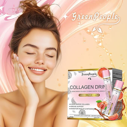 Liquid Collagen for Women & Men, 2500mg Fish Collagen Peptides + Hyaluronic Acid + Vitamin Bs & C, Hair Skin Nails Joints Bones Support (0.85 fl oz, 10 Bottles, Grapefruit)