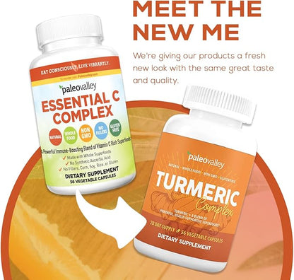 Paleovalley - Organic Turmeric Complex - Full Spectrum Organic Turmeric with Health-Supportive Superfoods - 56 Vegetarian Capsules - Support Joints, Immunity, Brain and Heart Health