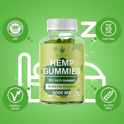 Hemp Gummies with Omega 3, 6 & 9 - High Potency Hemp Extract - Star Hemp Gummy with Organic Hemp Oil for Adults