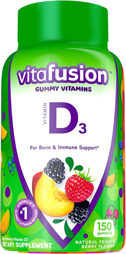 Vitafusion PreNatal Gummy Vitamins & Vitamin D3 Gummy Vitamins for Bone and Immune System Support, Peach, BlackBerry and Strawberry Flavored, 50 mcg Vitamin D, 75 Day Supply, 150 Count