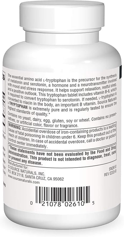 Source Naturals L-Tryptophan with Vitamin B-6 1000 mg Support Mood, Relaxation And Sleep - 90 Tablets
