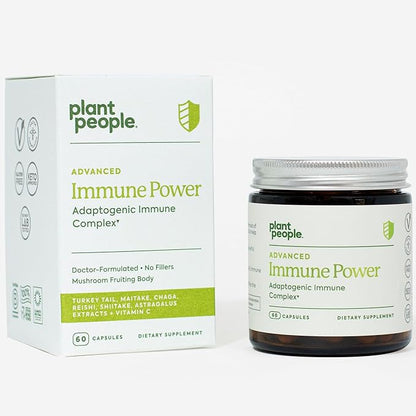 Plant People - Immune Power | Advanced Immune Support with Mushrooms, Astragalus, Herbal, and Vitamin C | Natural, USDA Organic, Vegan, Non-GMO, Gluten Free, Vitamins and Supplements | 60 Capsules