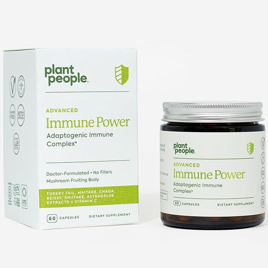 Plant People - Immune Power | Advanced Immune Support with Mushrooms, Astragalus, Herbal, and Vitamin C | Natural, USDA Organic, Vegan, Non-GMO, Gluten Free, Vitamins and Supplements | 60 Capsules