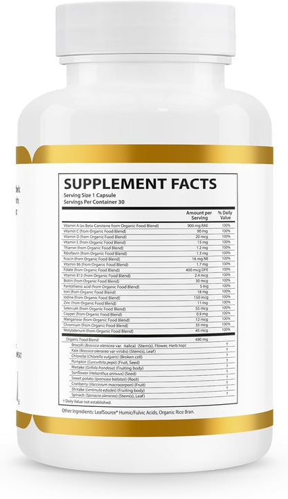 Real Multi, Multivitamin Whole Food Supplement - 21 Vitamins & Minerals Made from Real Food. Vegan, Plant-Based Nutrients Made from Real Fruits Veggies & Whole Foods (30 vcap)