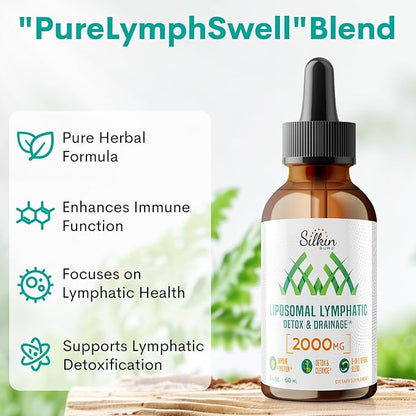 Liposomal Lymphatic Drainage Drops - Immune and Lymphatic Support - Detox Cleanse Supplements - Lymphedema Relief - PureLymphSwell Blend,Echinacea & Dandelion - 2 fl oz，60 Servings