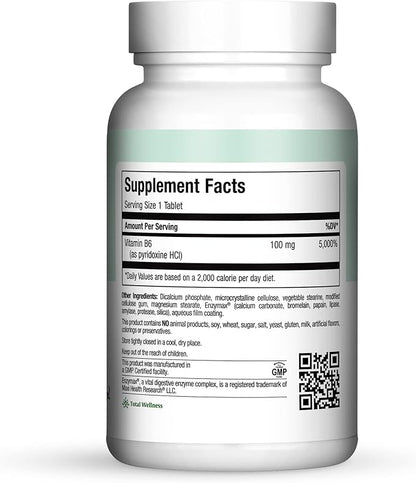 Maxi Health B-6 - Vitamin B6-100 mg Cardiovascular Health - 100 Tablets - Kosher (100 Count)