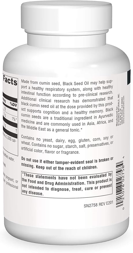 Source Naturals Black Cumin Seed Oil for Respiratory Support - 240 Softgels