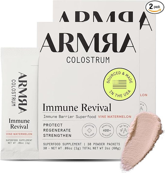 ARMRA Colostrum™ Premium Powder, Grass Fed, Gut Health Bloating Immunity Skin & Hair, Contains 400+ Bioactive Nutrients, Potent Bioavailable, Keto, Gluten & Fat Free (Vine Watermelon | 60 Servings)