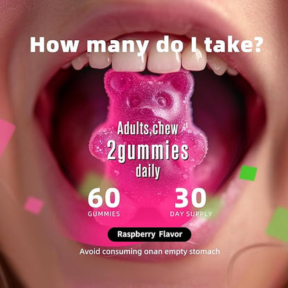 Magnesium Glycinate Gummies 1000mg - for Adults Magnesium Potassium Supplement with Vitamin D, B6, CoQ10 for Calm Mood & Sleep Support - 60 Raspberry Gummies -1 Pack