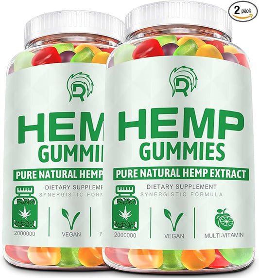 Hemp Gummies High Potency - Extra Strength Hemp Oil Gummies for Sleep, Pain, Anxiety - 100% Natural Organic Bear Candy Hemp Supplement Gummy for Adults(2 Pack)