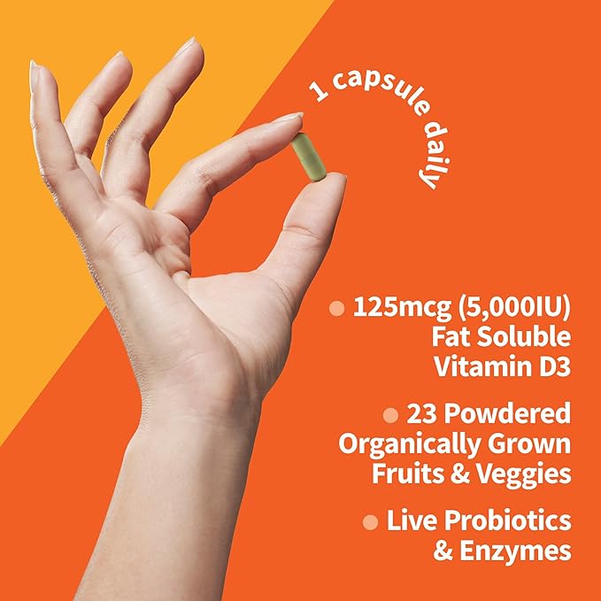 Garden of Life Vitamin D, Vitamin Code Raw D3, Vitamin D 5,000 IU, Raw Whole Food Supplements with Chlorella, Fruit, Veggies & Probiotics for Bone & Immune Health, 60 Vegetarian Capsules