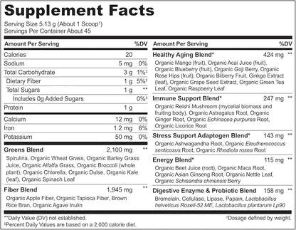 NATURELO Raw Greens Superfood Powder - Unsweetened - Boost Energy, Detox, Enhance Health - Organic Spirulina - Wheat Grass - Whole Food Nutrition from Fruits & Vegetables - 240 Grams