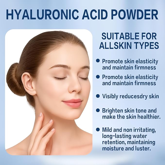 Hyaluronic Acid Powder for Skin Care - Low Molecular Weight, Vegan Cosmetic Grade, Water-Soluble Moisturizing Ingredient for DIY Facial Serum & Anti-Aging Skincare