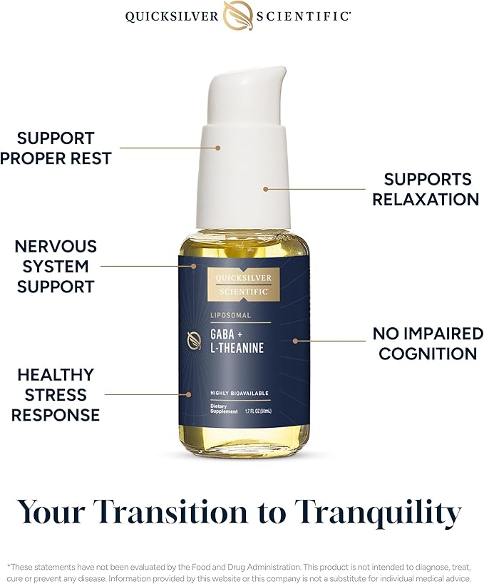 Quicksilver Scientific Liposomal GABA + L Theanine - Calm, Stress Response & Brain Support - Bioavailable GABA Supplement with L Theanine 100mg (1.7oz/50ml)