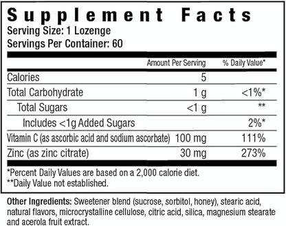 Logenges with Vitamin C and Zinc, Supports Immune System, Potent Antioxidants, 60 Lozenges, 60 Servings