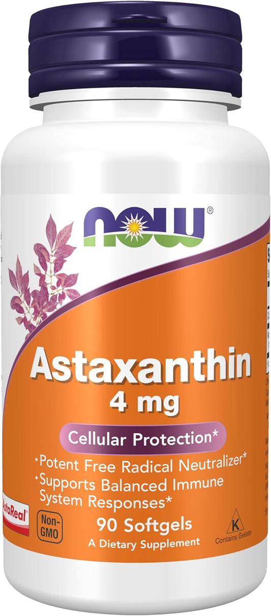 NOW Foods Supplements, Astaxanthin 4 mg derived from Non-GMO Haematococcus Pluvialis Microalgae and has naturally occurring Lutein, Canthaxanthin and Beta-Carotene, 90 Softgels