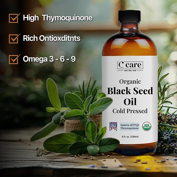 Black Seed Oil Organic Cold Pressed Unrefined Glass Bottle | USDA Certified Organic Black Cumin Seed Oil | High Thymoquinone Omega 3 6 9 | for Immune Support, Joints, Digestion, Hair, Skin | 16 Fl oz