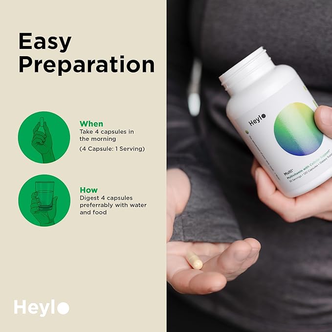 Heylo Multi+ Advanced Multivitamin Supplement – Boosts Energy, Enhances Immune Support, Provides Antioxidant Protection, Promotes Detoxification, with Vitamins, Minerals, Phytonutrients, 120 Capsules