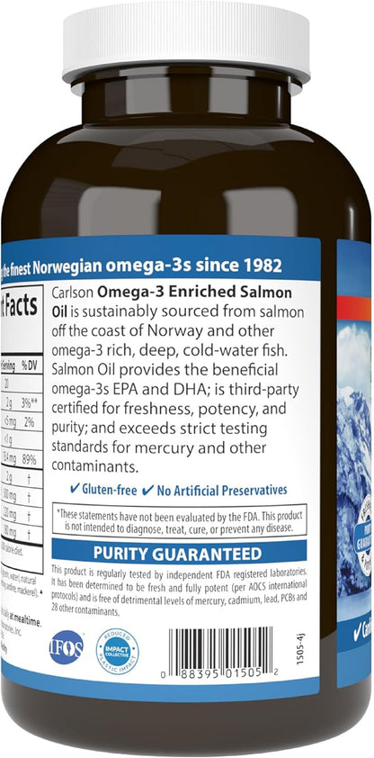 Carlson - Salmon Oil, 500 mg Omega-3s, Norwegian, Heart, Brain & Joint Health, 300 Softgels