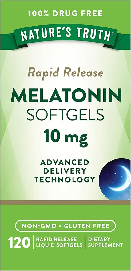 Nature's Truth Melatonin 10mg | Rapid Release Liquid Softgels | 120 Count | Non-GMO & Gluten Free Supplement