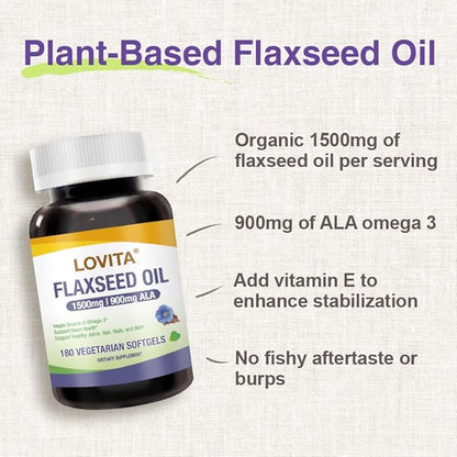 Lovita Cold-Pressed Flaxseed Oil Supplement - Vegetarian softgels (Classic Packaging, 180)