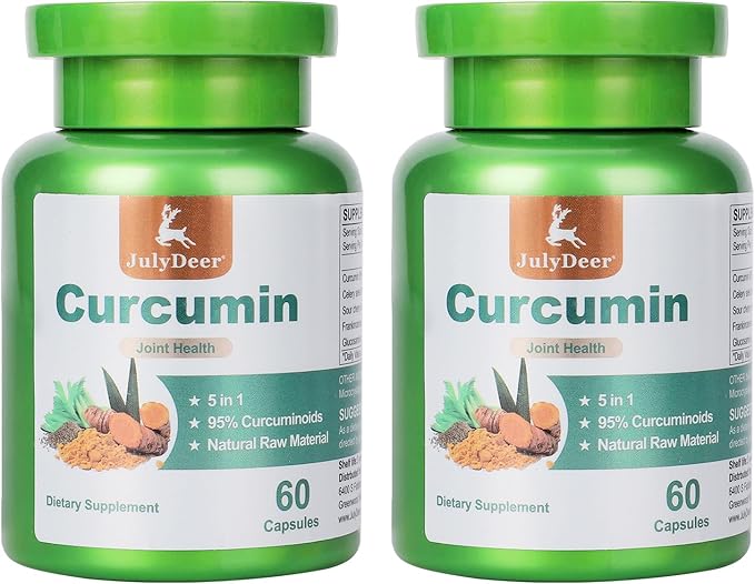 Curcumin Turmeric Complex 2 Bottles with Celery Seed, Sour Cherry, Frankincense Extract, Glucosamine, 95% Curcuminoids for Joint Health, Antioxidant, Immunity Support - 120 Capsules