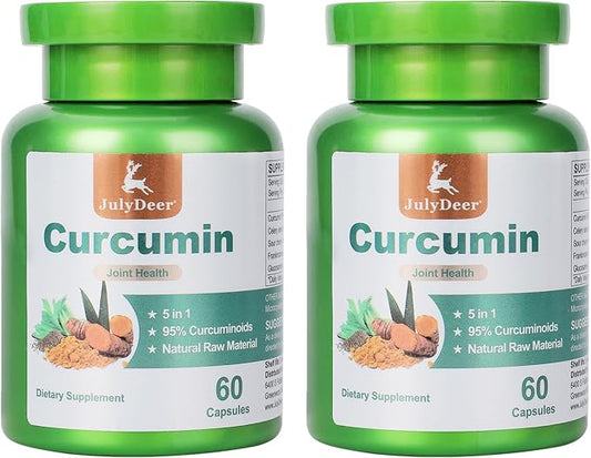 Curcumin Turmeric Complex 2 Bottles with Celery Seed, Sour Cherry, Frankincense Extract, Glucosamine, 95% Curcuminoids for Joint Health, Antioxidant, Immunity Support - 120 Capsules