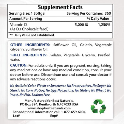 Best Naturals DHEA 25 mg & Vitamin D3 5000 IU