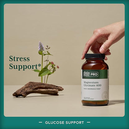 Gaia Herbs PRO Magnesium Glycinate 400mg - Highly Absorbable Supplement Supports Relaxation - Energy Support Supplement with Magnesium Glycinate* - Vegan, Gluten-Free - 180 Capsules (60 Servings)