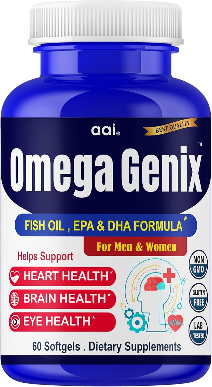 Aai Brand Omega 3 Fish Oil Supplements for Women and Men - Triple Omega 3-6-9 Formula Support Brain Health, Memory, Focus, Bone Strength & Joint Health - 60 Softgels
