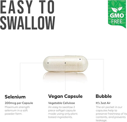 Better Place Supplements Selenium, 200mcg - 100 Vegetarian Capsules | Supports Immune System & Healthy Cellular Function (1)