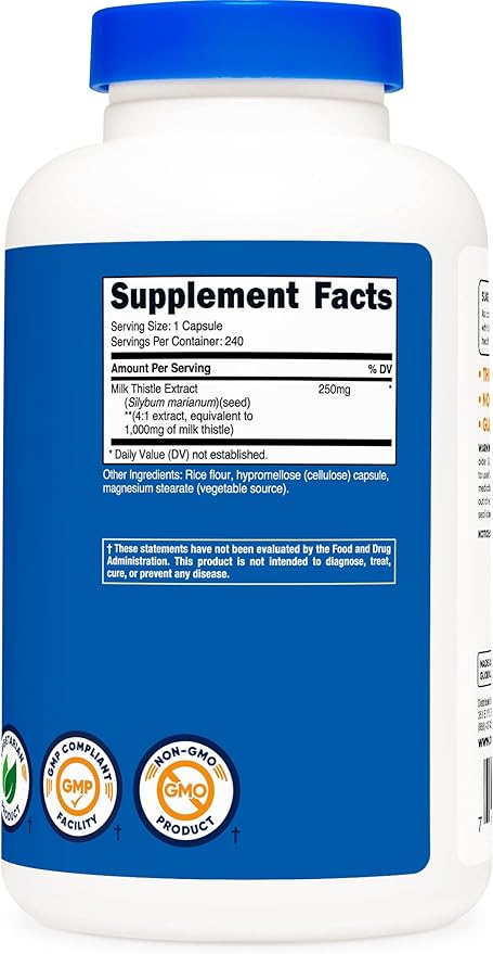 Nutricost Milk Thistle 1,000mg Equivalent, 240 Capsules (3 Pack) - 250mg of 4:1 Extract - Vegan, Non-GMO and Gluten Free