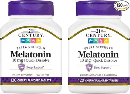 21st Century, Melatonin Quick Dissolve Tablets 10 mg, White, Cherry, 120 Count (Pack of 2)