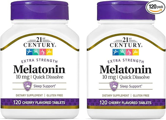 21st Century, Melatonin Quick Dissolve Tablets 10 mg, White, Cherry, 120 Count (Pack of 2)