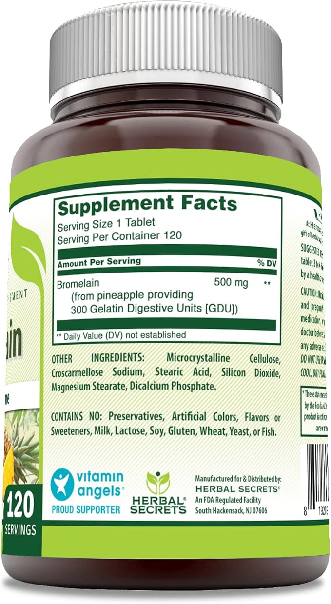 Herbal Secrets Bromelain 500 Mg 120 Tablets Supplement | Pack of 3 | Non-GMO | Gluten Free | Made in USA