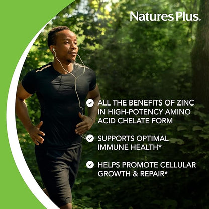 NaturesPlus Zinc Tablets - 30 mg, 90 Vegetarian Tablets - Immune System Supplement for Cellular Growth & Repair - Promotes Healthy Digestion, Metabolism & Vision - Gluten-Free - 90 Servings