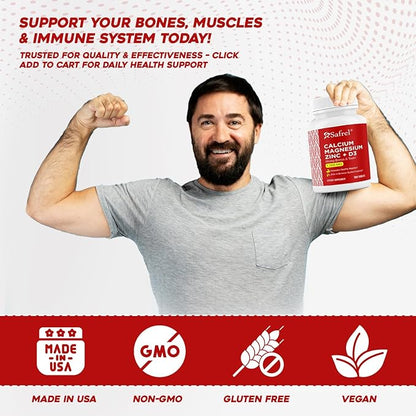 Safrel Calcium Magnesium Zinc with Vitamin D3, 300 Tablets - Calcium 1000 mg, Magnesium 400 mg, Zinc 20 mg & D3 600 IU per Serving