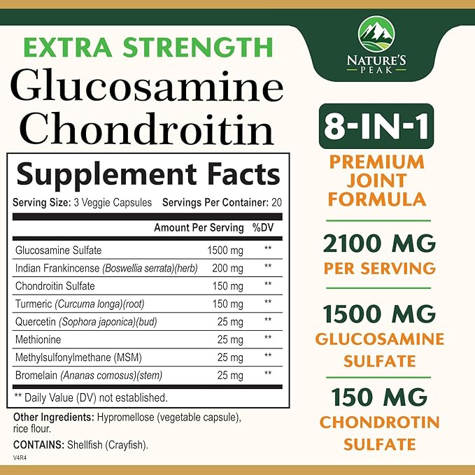 Glucosamine Chondroitin MSM Complex – Joint Supplement with Turmeric, Boswellia & Quercetin – Advanced Formula for Knee, Back, Hand & Hip Discomfort – Mobility & Flexibility Support – 60 Capsules