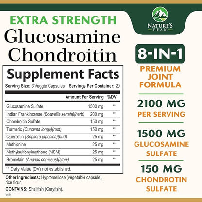 Glucosamine Chondroitin MSM Complex – Joint Supplement with Turmeric, Boswellia & Quercetin – Advanced Formula for Knee, Back, Hand & Hip Discomfort – Mobility & Flexibility Support – 60 Capsules
