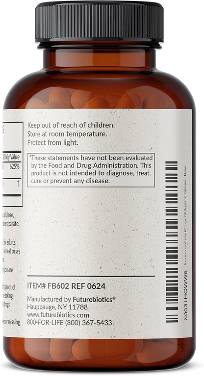 Futurebiotics Vitamin K2 (MK7) with D3 Supplement - Non-GMO Formula - 5000 IU Vitamin D3 & 90 mcg Vitamin K2 MK-7, 250 Vegetarian Capsules