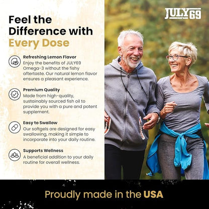 Omega 3 Fish Oil - 1200 MG Fish Oil, 720 MG Omega 3, Lemon Flavor, 60 Softgels, Natural EPA-DHA Softgels for Strength & Health, High Potency, Support for Women & Men