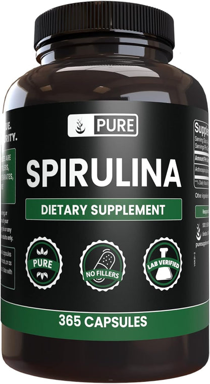 Pure Original Ingredients Spirulina (365 Capsules) No Magnesium Or Rice Fillers, Always Pure, Lab Verified