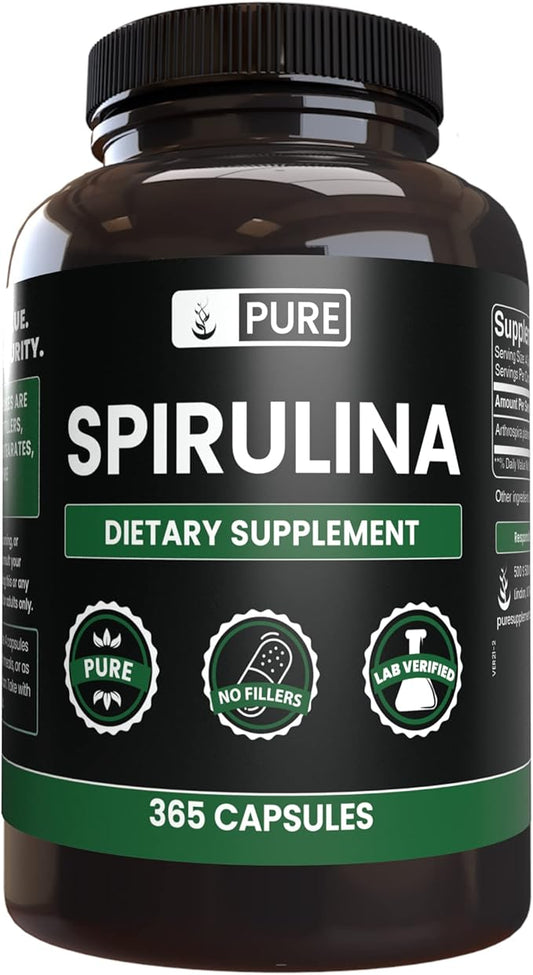 Pure Original Ingredients Spirulina (365 Capsules) No Magnesium Or Rice Fillers, Always Pure, Lab Verified