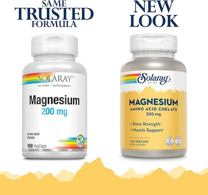 Solaray Magnesium Amino Acid Chelate, Healthy Bone Strength, Muscle, Nerve & Cardiovascular Support, 100 VegCaps