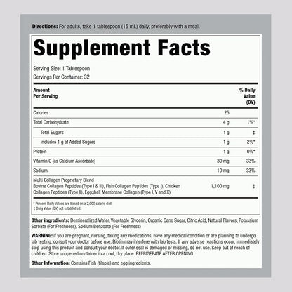 Piping Rock Liquid Collagen 16 fl oz | 1100mg | Fruit Flavor | Multi Collagen Peptides | with Vitamin C | Non-GMO, Gluten Free Supplement