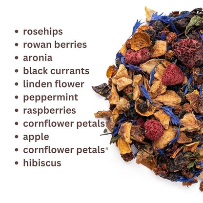 Raspberry Tea with Cornflower, Rosehip & Hibiscus – Caffeine-Free Loose Leaf Fruit Tea – Summer Herbal Infusion with Wild Berries – 4oz